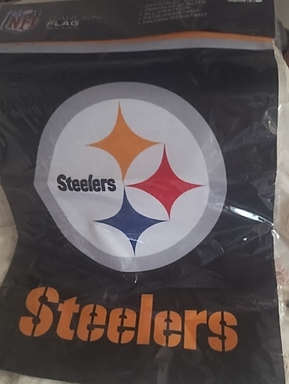 NFL Steelers Garden Flag Black White Orange Accent NIP.